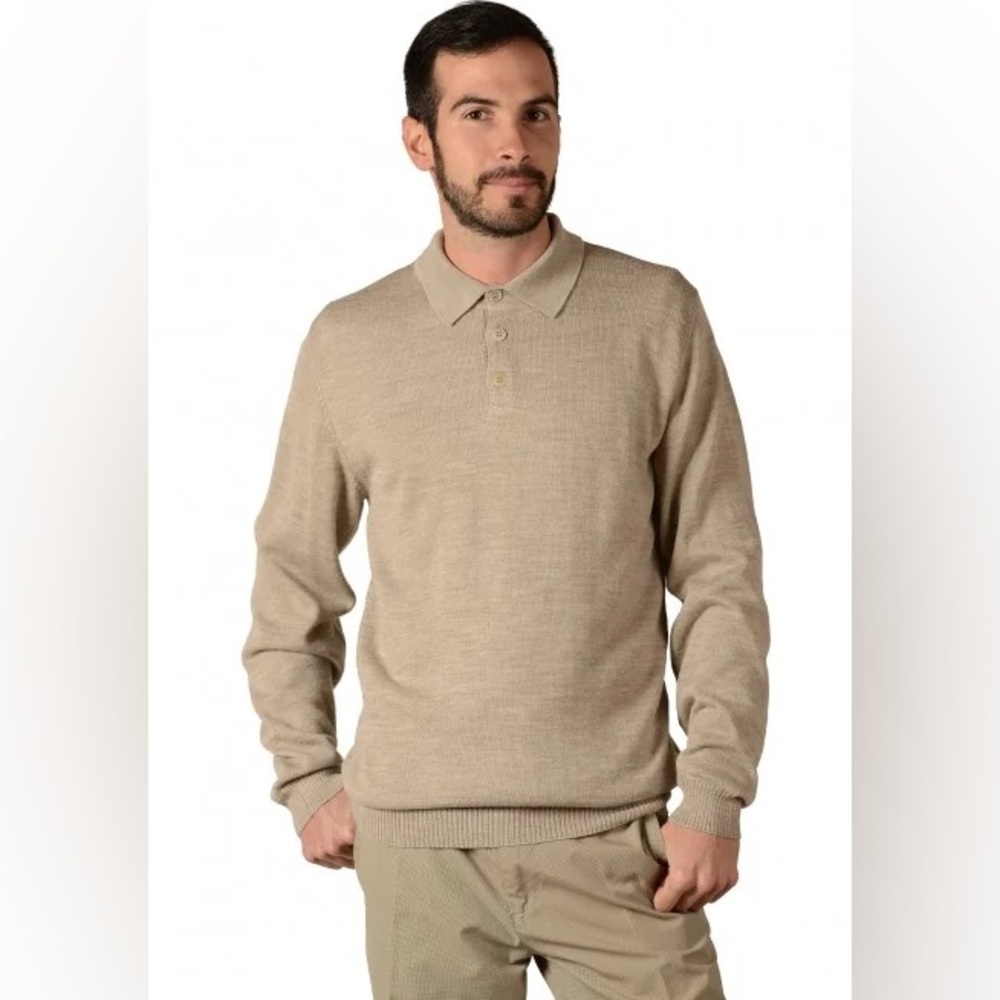 KUNA Royal Alpaca Flash Polo Sweater Size Medium Three Button Collar Tan